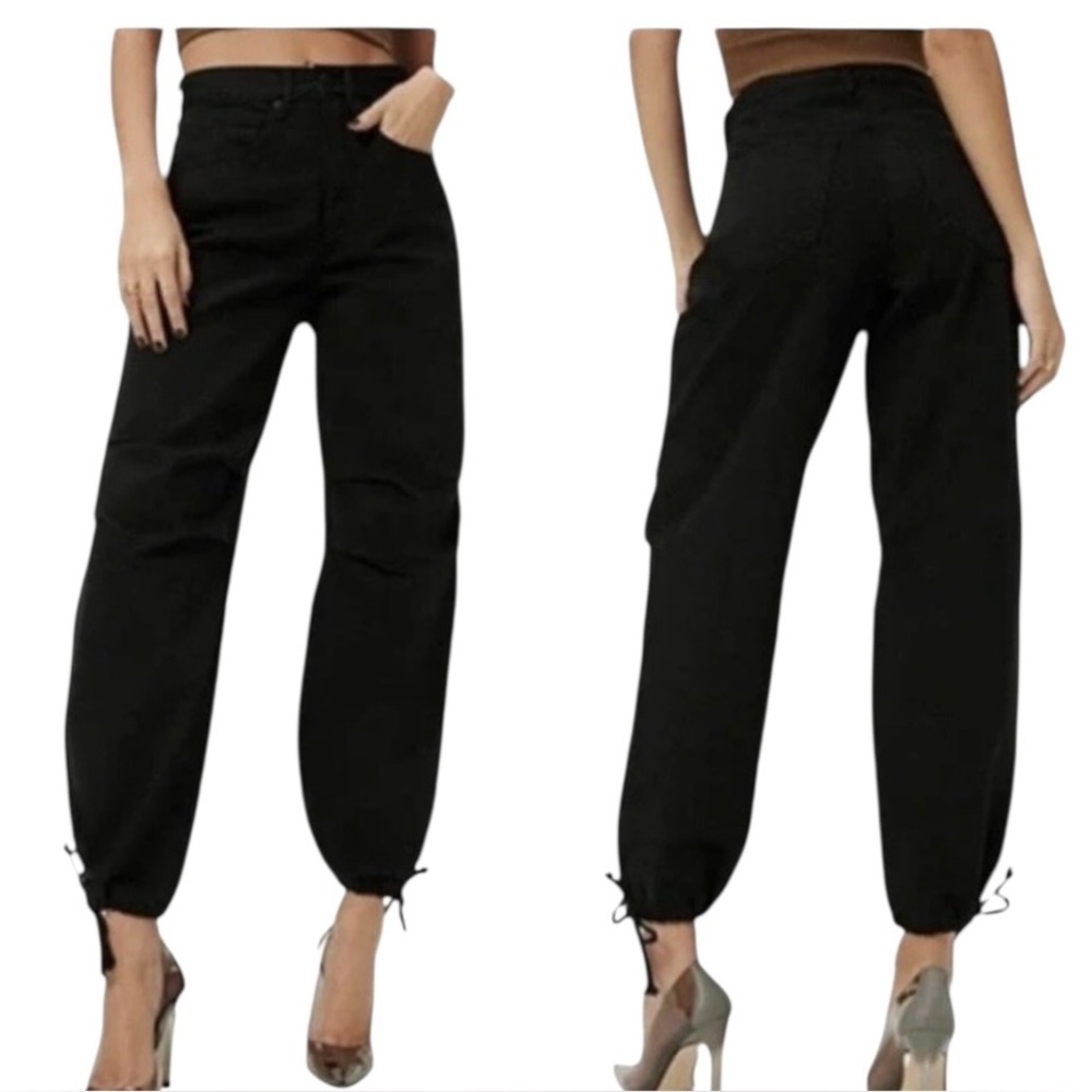 Good American Black Cotton Uniform Relaxed Drawstring High Rise Jean 6/28